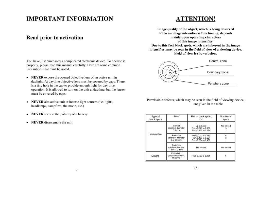 Newcon Optik Phantom 150 operation manual Important Information 