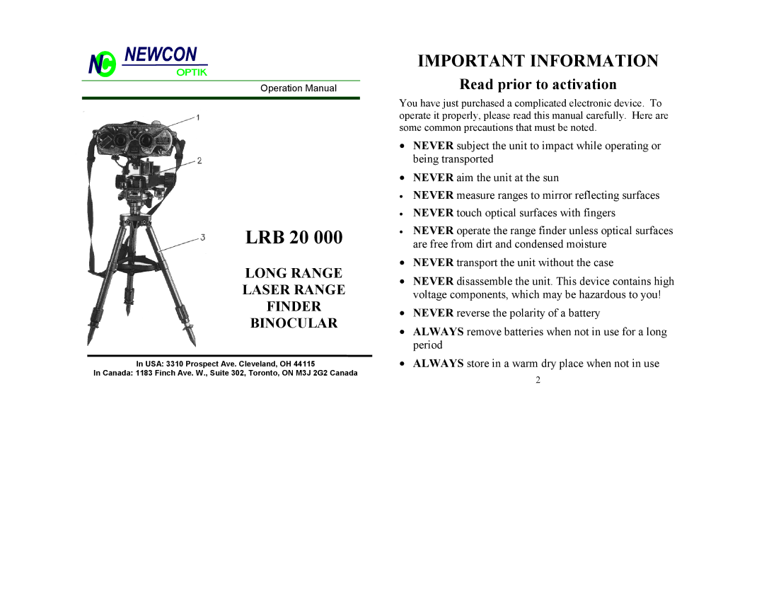 Newcon Optik PHANTOM 20 operation manual LRB 20 