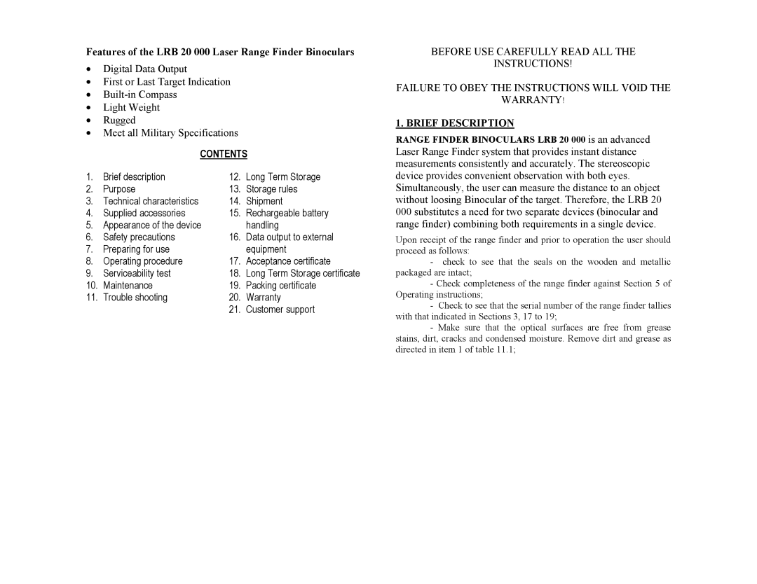 Newcon Optik PHANTOM 20 operation manual Contents 