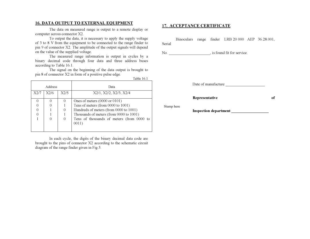 Newcon Optik PHANTOM 20 operation manual Data Output to External Equipment, Acceptance Certificate 