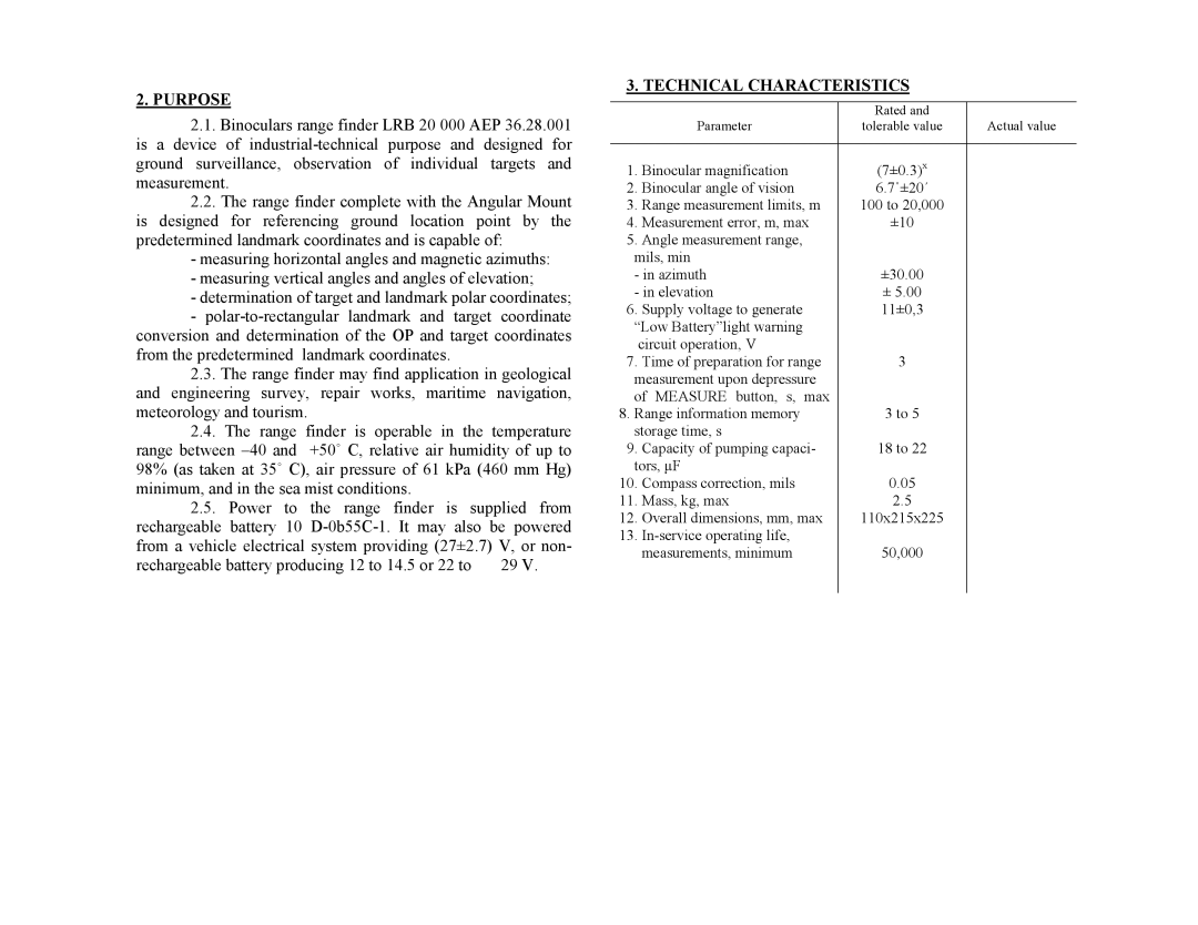 Newcon Optik PHANTOM 20 operation manual Purpose, Technical Characteristics 