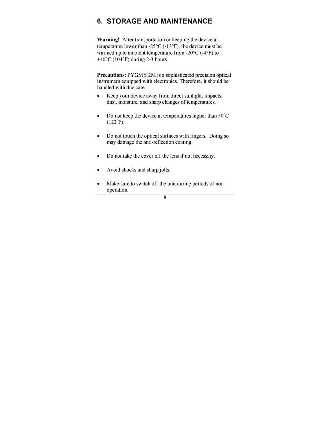 Newcon Optik PYGMY 2M operation manual Storage and Maintenance 