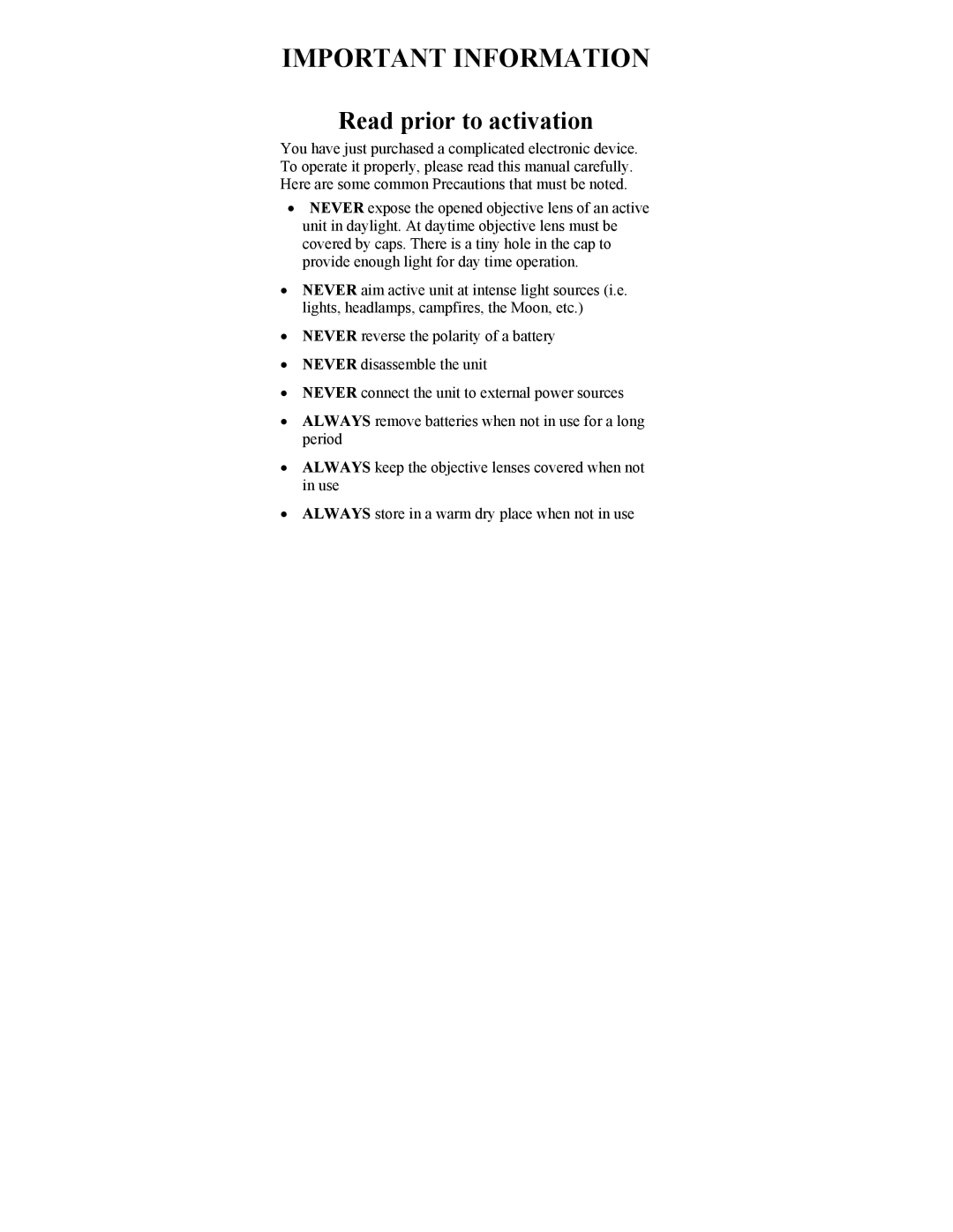 Newcon Optik PYGMY 2M operation manual Important Information 