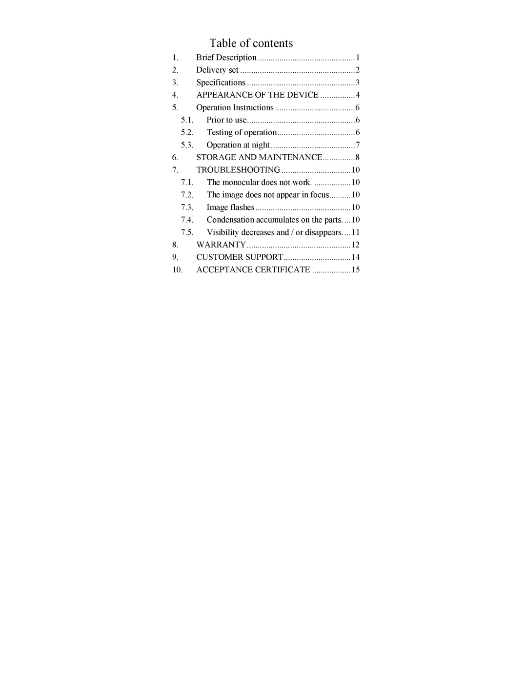 Newcon Optik PYGMY 2M operation manual Table of contents 