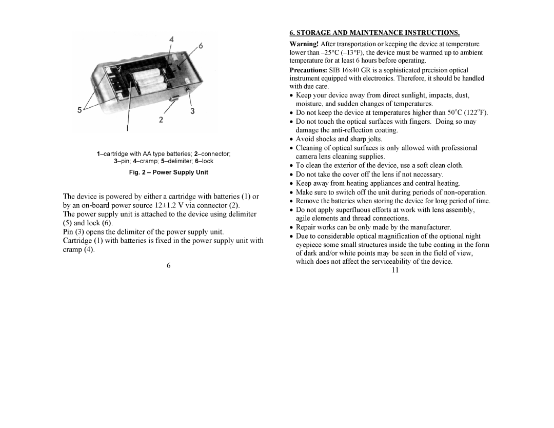 Newcon Optik SIB 16x40 GR operation manual Storage and Maintenance Instructions 