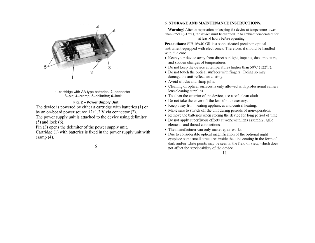 Newcon Optik SIB 16X40 operation manual Storage and Maintenance Instructions 