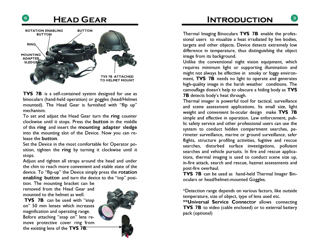 Newcon Optik TVS 7B user manual Head Gear, Introduction 