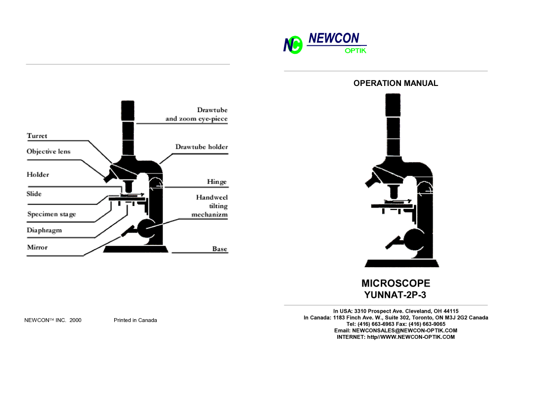 Newcon Optik YUNNAT-2P-3 operation manual Microscope 