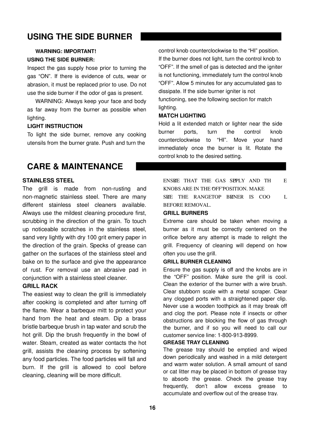 Nexgrill 720-0050-LP manual Using the Side Burner, Care & Maintenance, Stainless Steel, Grill Rack 