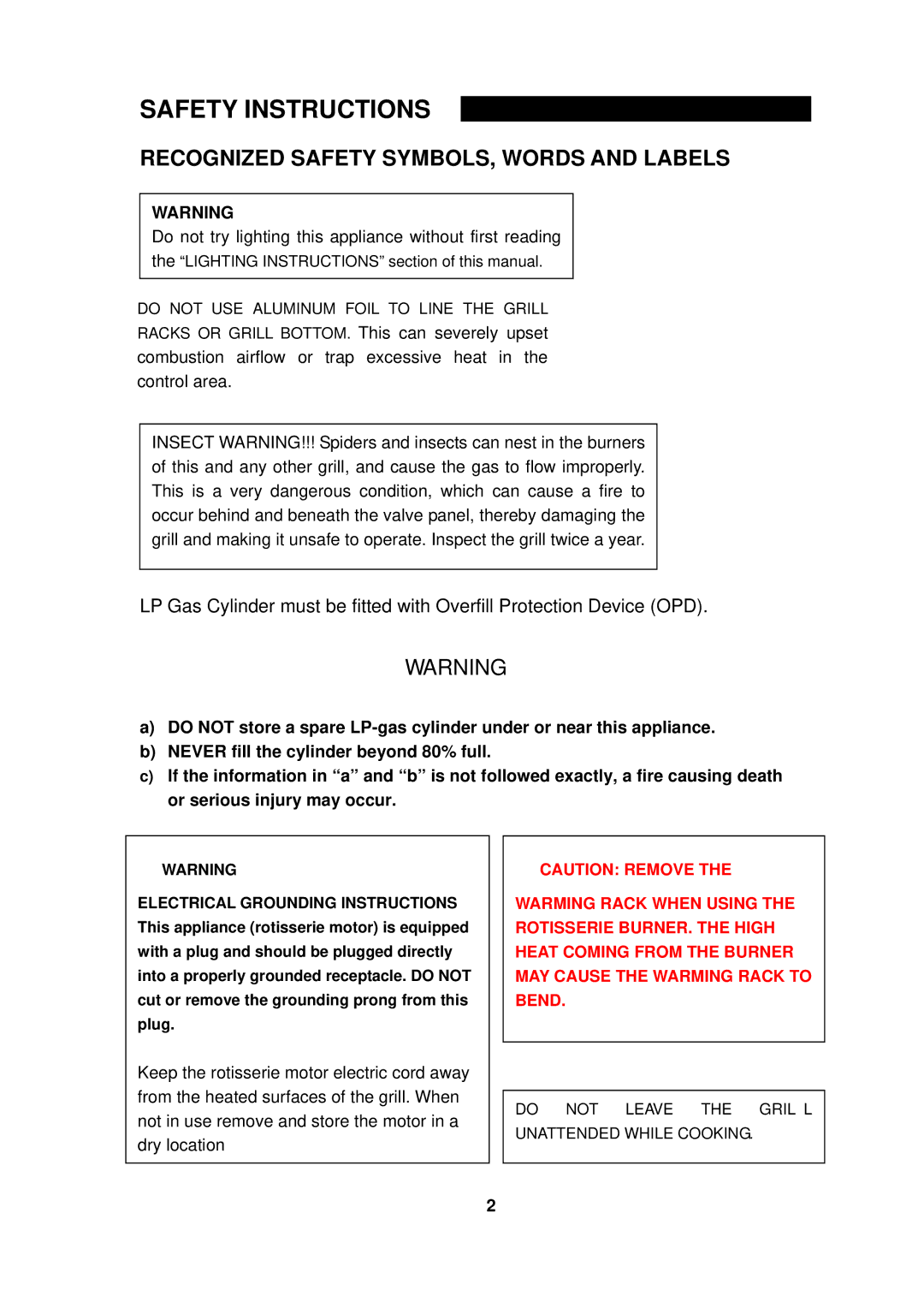 Nexgrill 720-0050-LP manual Recognized Safety SYMBOLS, Words and Labels 