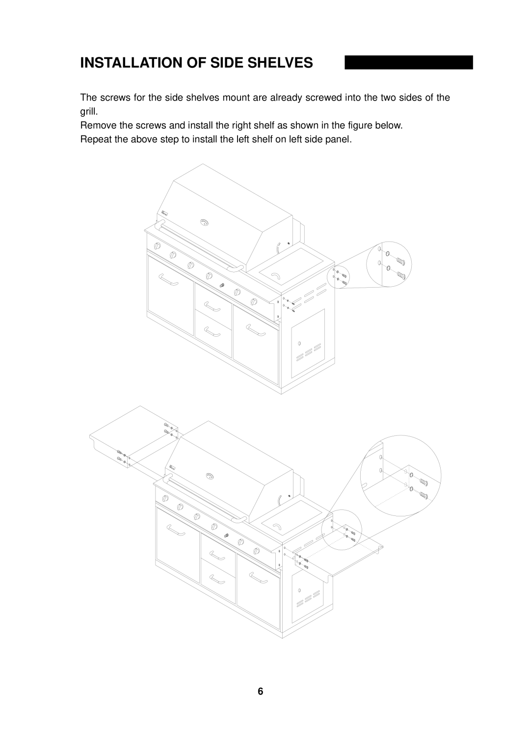 Nexgrill 720-0050-LP manual Installation of Side Shelves 