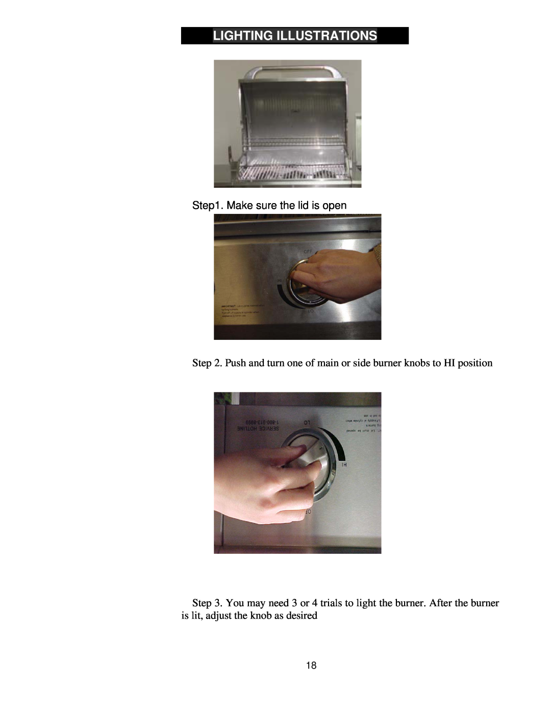 Nexgrill 720-0125-LP manual Lighting Illustrations, Make sure the lid is open 