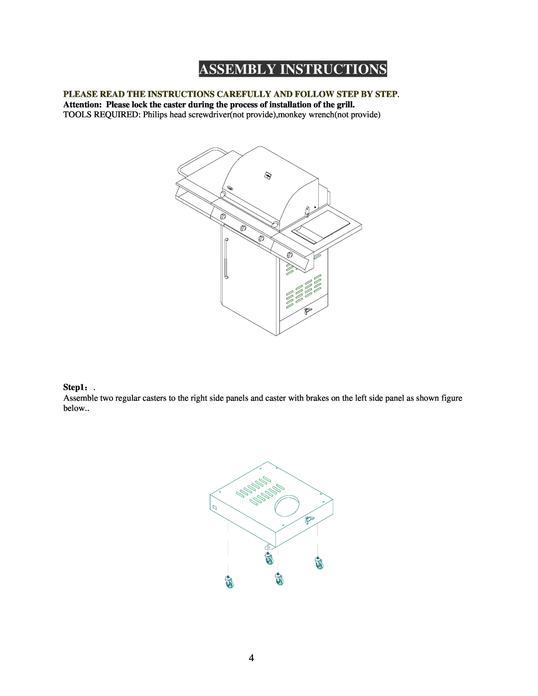 Nexgrill 720-0125-LP manual Assembly Instructions, Please Read The Instructions Carefully And Follow Step By Step, ： 