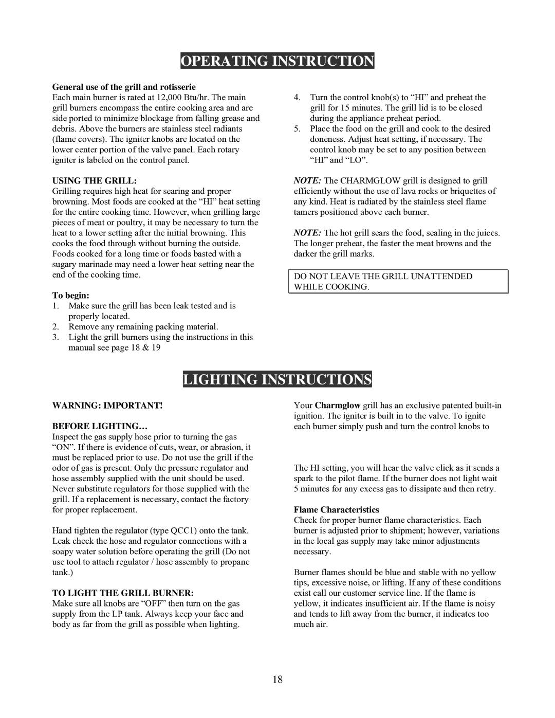 Nexgrill 720-0230 manual Operating Instruction, Lighting Instructions, Using the Grill, Before LIGHTING… 