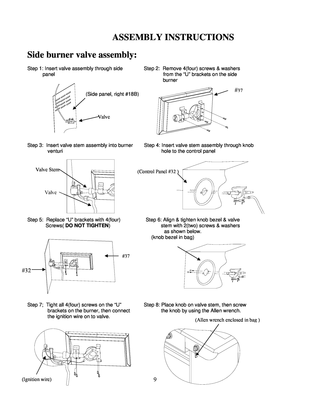 Nexgrill 720-0230 manual ASSEMBLY INSTRUCTIONS Side burner valve assembly 