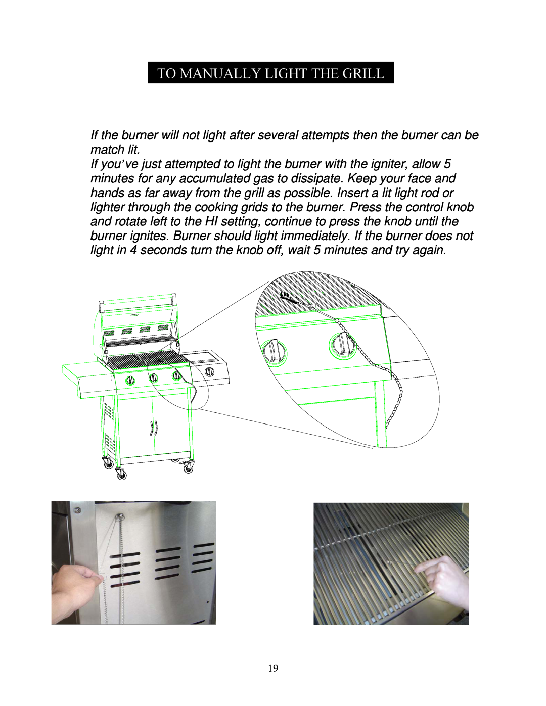 Nexgrill 720-0230 manual To Manually Light The Grill 