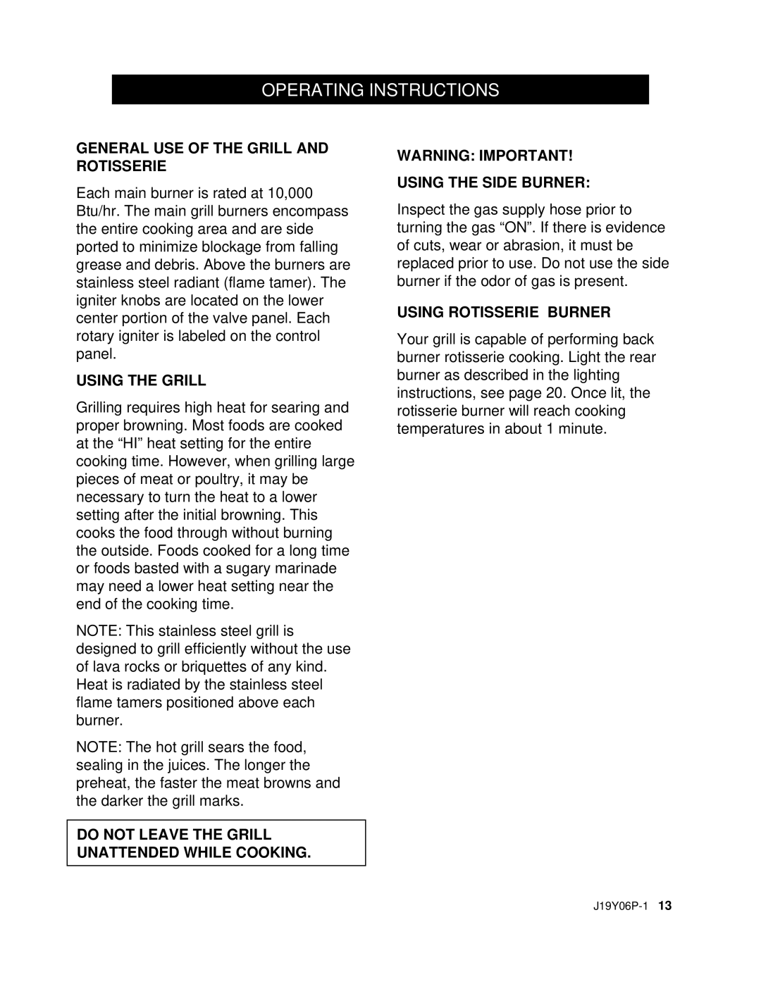 Nexgrill 720-0439 operating instructions Operating Instructions, General USE of the Grill and Rotisserie 