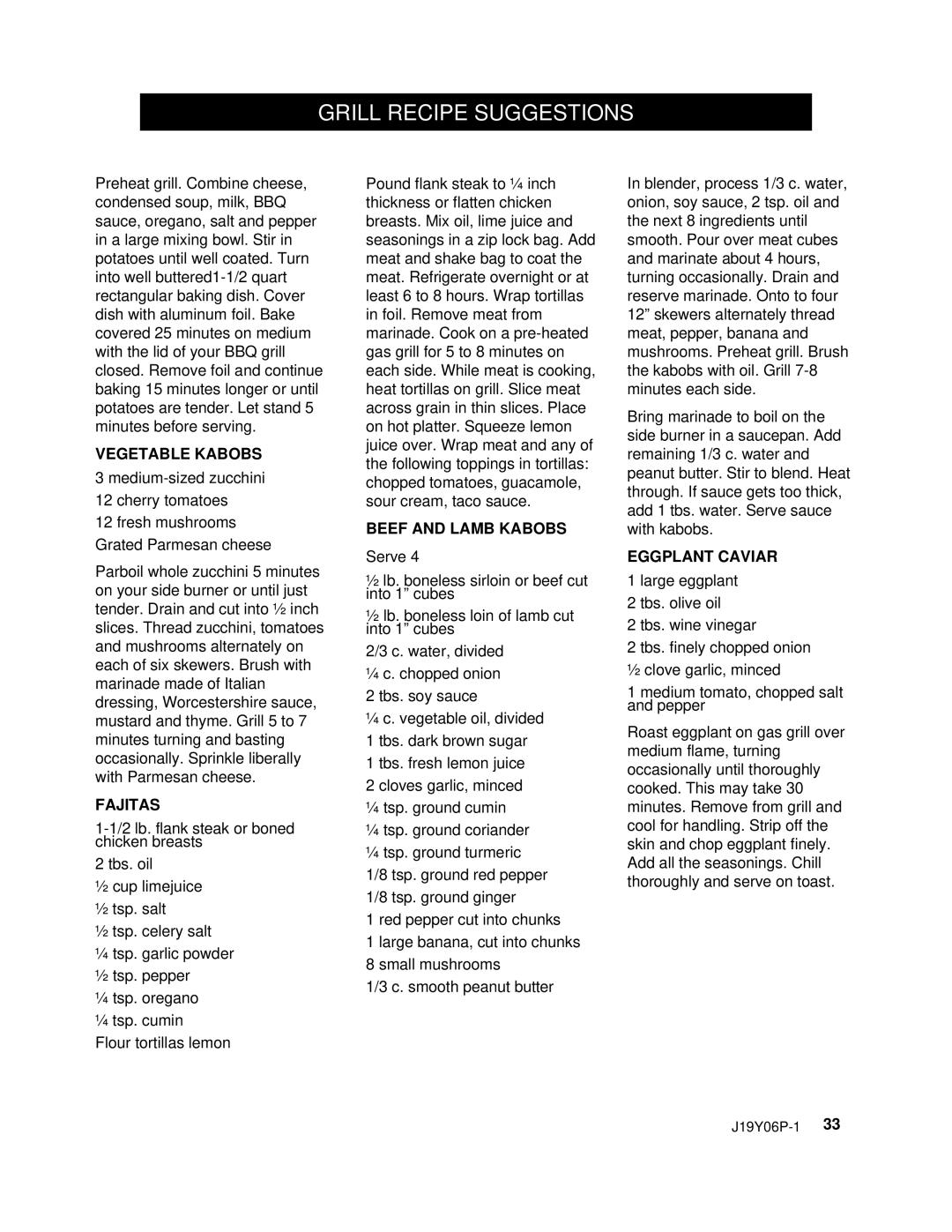 Nexgrill 720-0439 operating instructions Vegetable Kabobs 