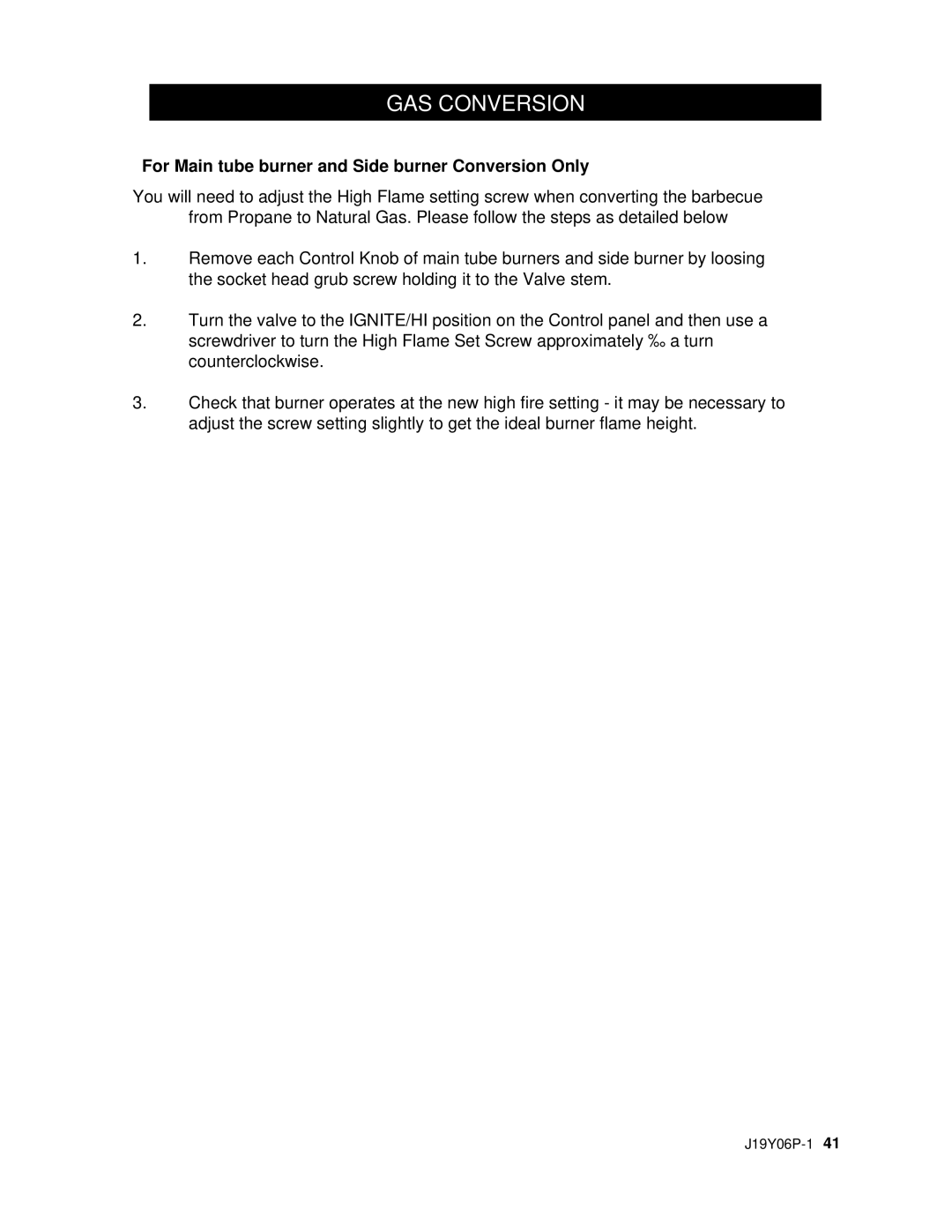 Nexgrill 720-0439 operating instructions For Main tube burner and Side burner Conversion Only 