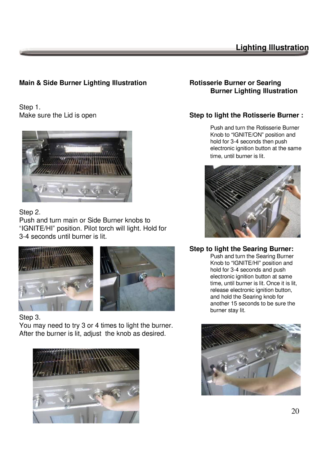 Nexgrill 720-0600 operating instructions Lighting Illustration, Step to light the Rotisserie Burner 