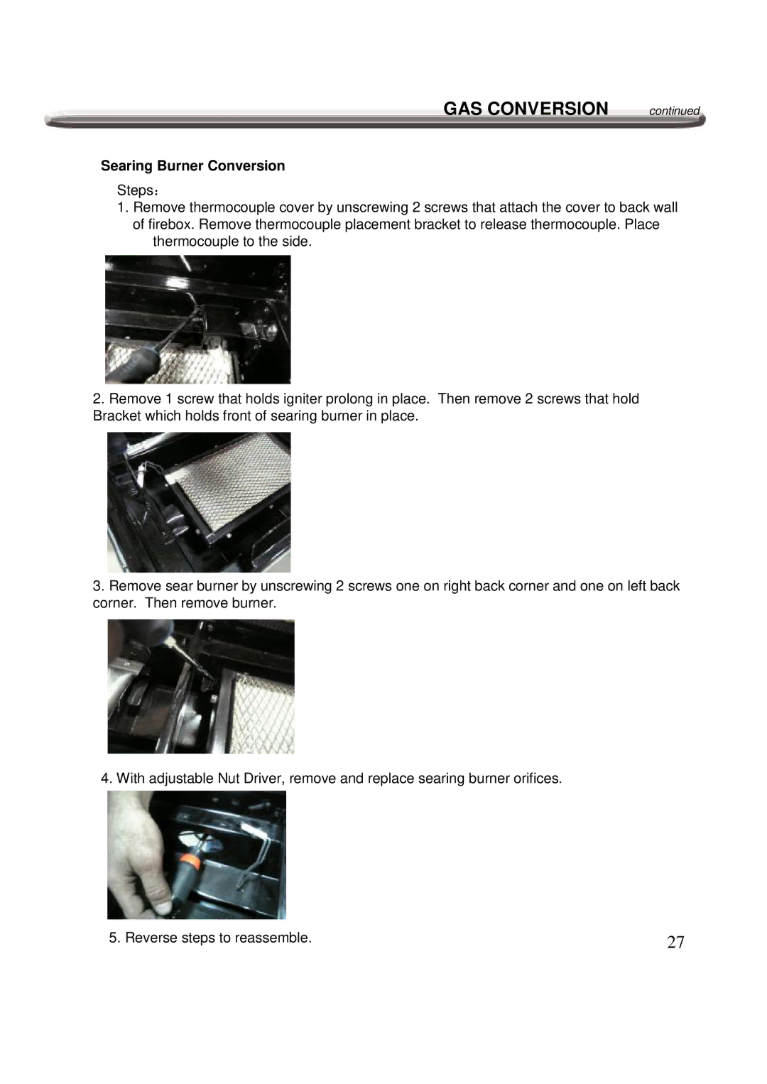 Nexgrill 720-0600 operating instructions Searing Burner Conversion 