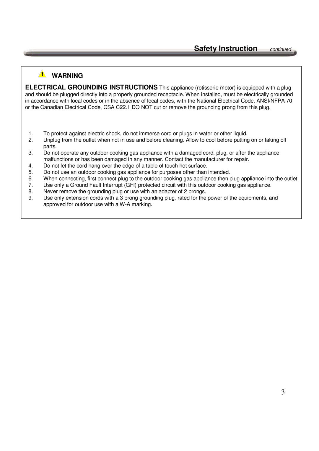 Nexgrill 720-0600 operating instructions Safety Instruction 