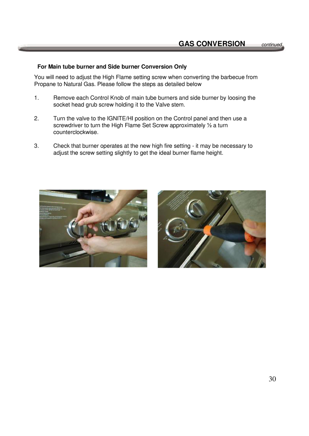 Nexgrill 720-0600 operating instructions For Main tube burner and Side burner Conversion Only 