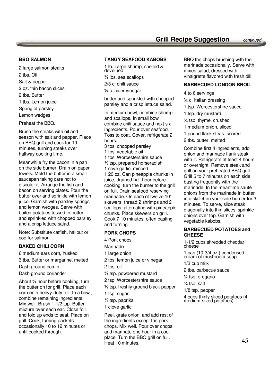 Nexgrill 720-0600 operating instructions Grill Recipe Suggestion 