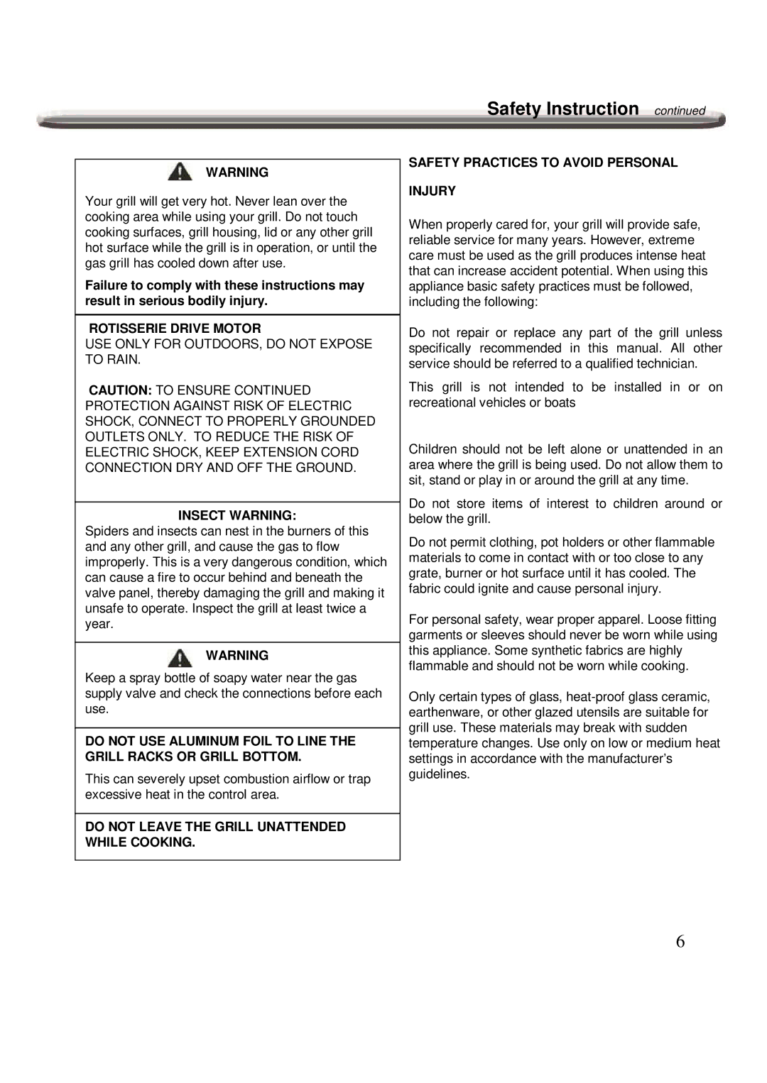 Nexgrill 720-0600 operating instructions Rotisserie Drive Motor, Insect Warning 