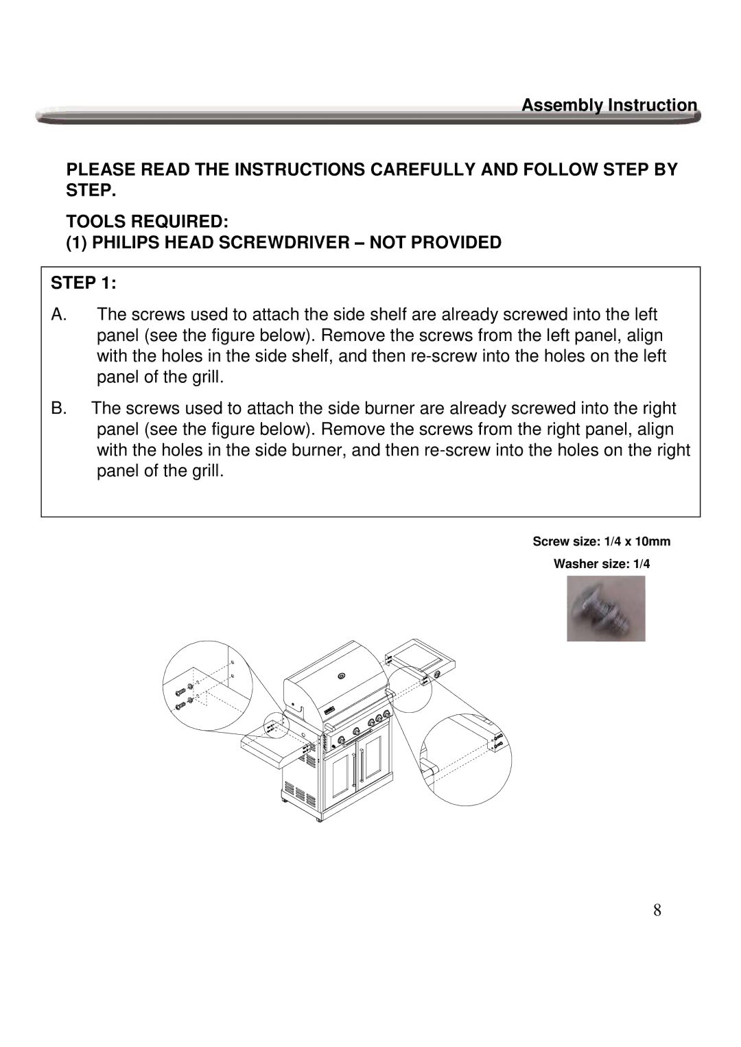 Nexgrill 720-0600 operating instructions Assembly Instruction 