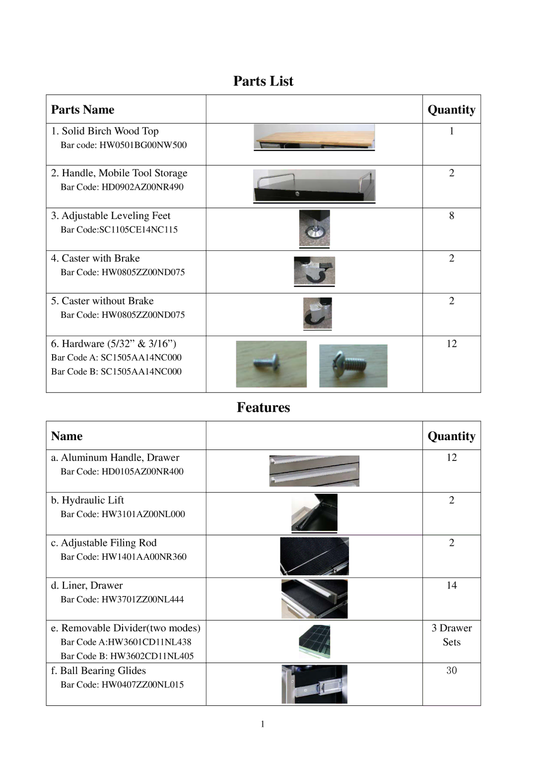 Nexgrill 960-0009 owner manual Parts List, Features, Parts Name Quantity 