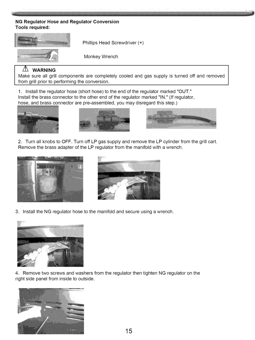 Nexgrill Gas Grill warranty NG Regulator Hose and Regulator Conversion Tools required 