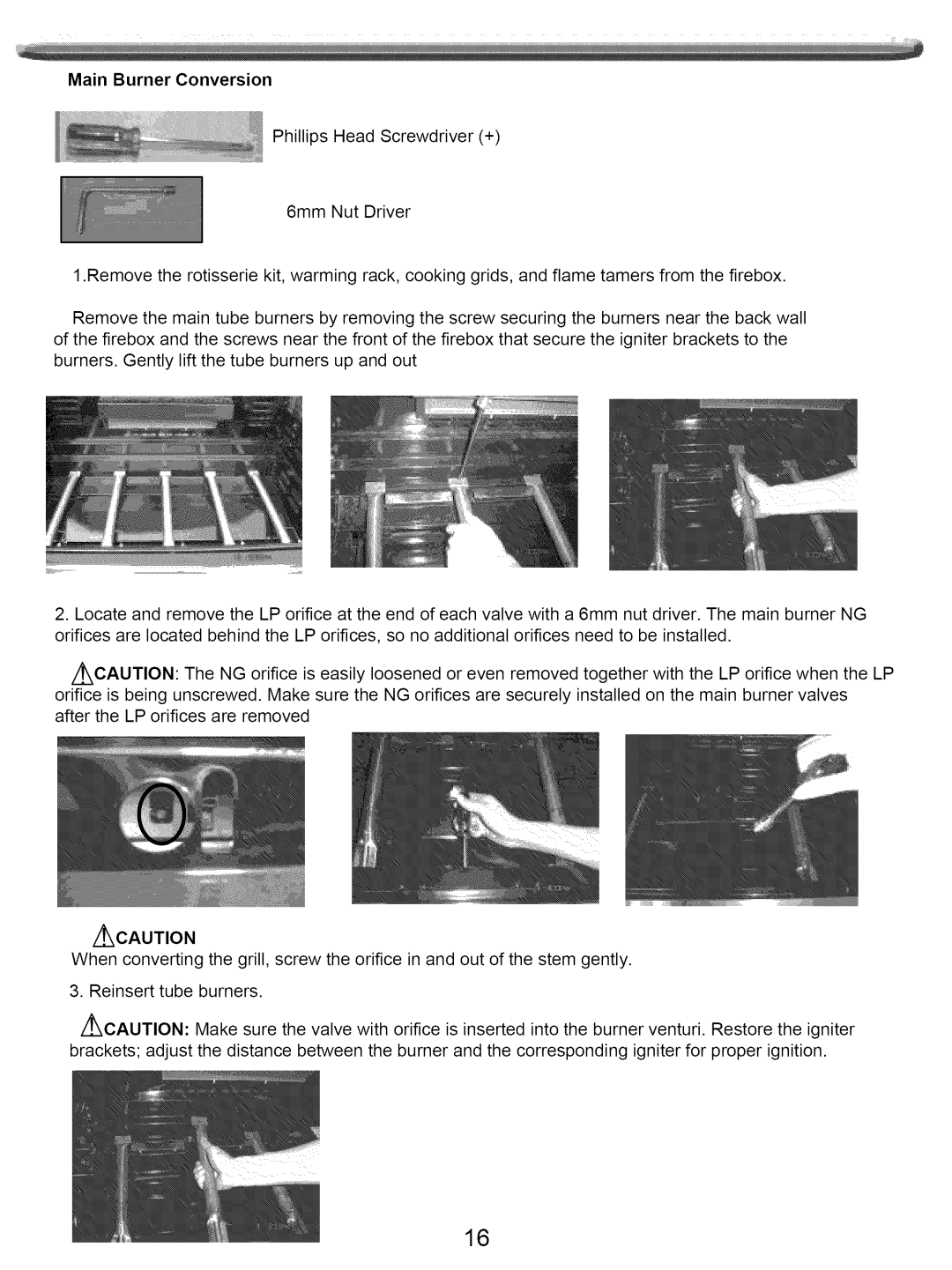 Nexgrill Gas Grill warranty Main Burner Conversion, Zcaution 