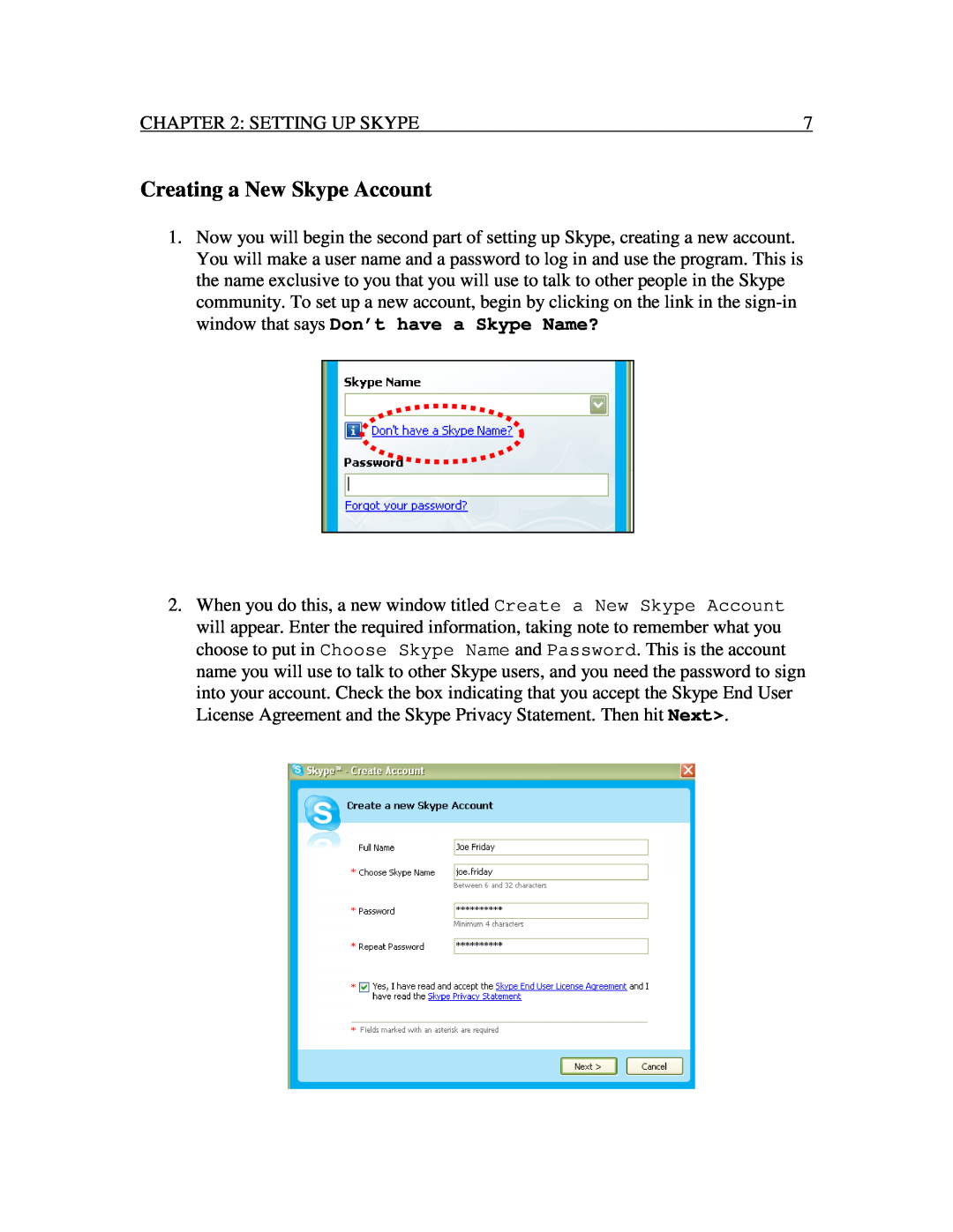 Nexotek NT-B300 manual CreatingaNewSkypeAccount, Settingupskype 