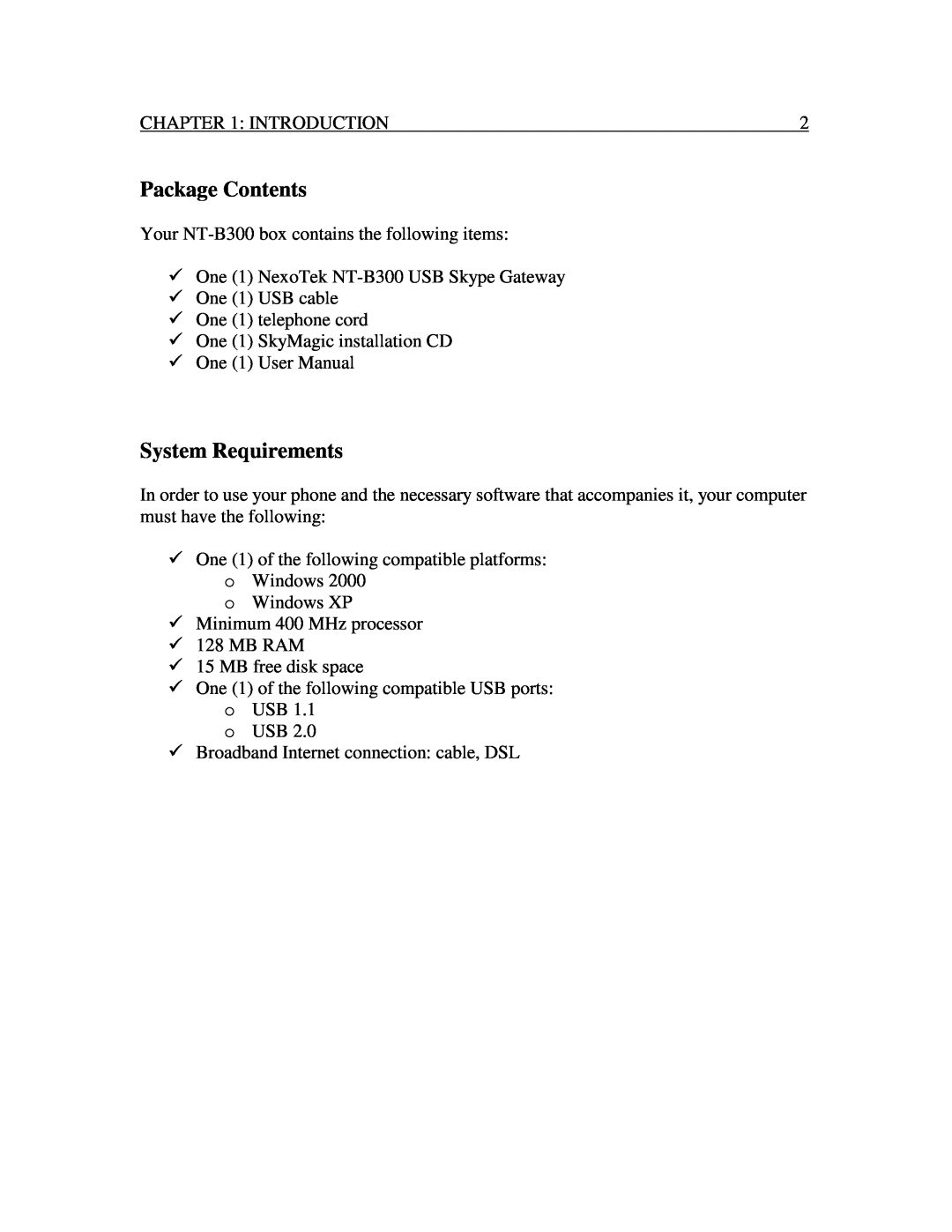 Nexotek NT-B300 manual PackageContents, SystemRequirements 