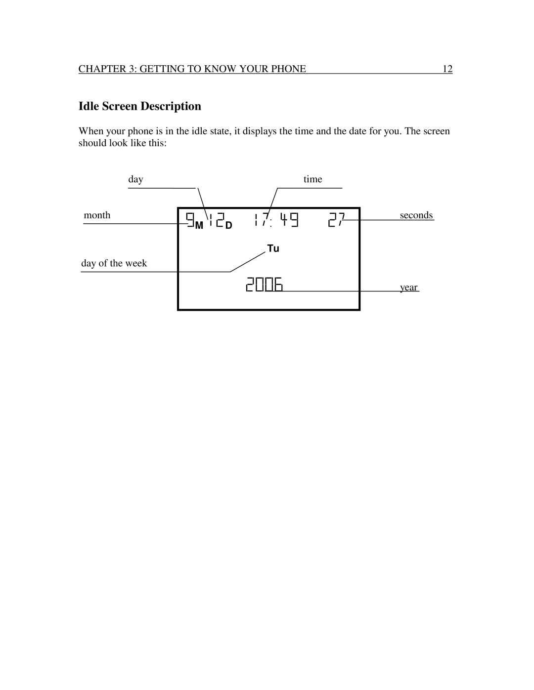 Nexotek NT-P100M manual IdleScreenDescription, Time Month, Dayoftheweek, Year 