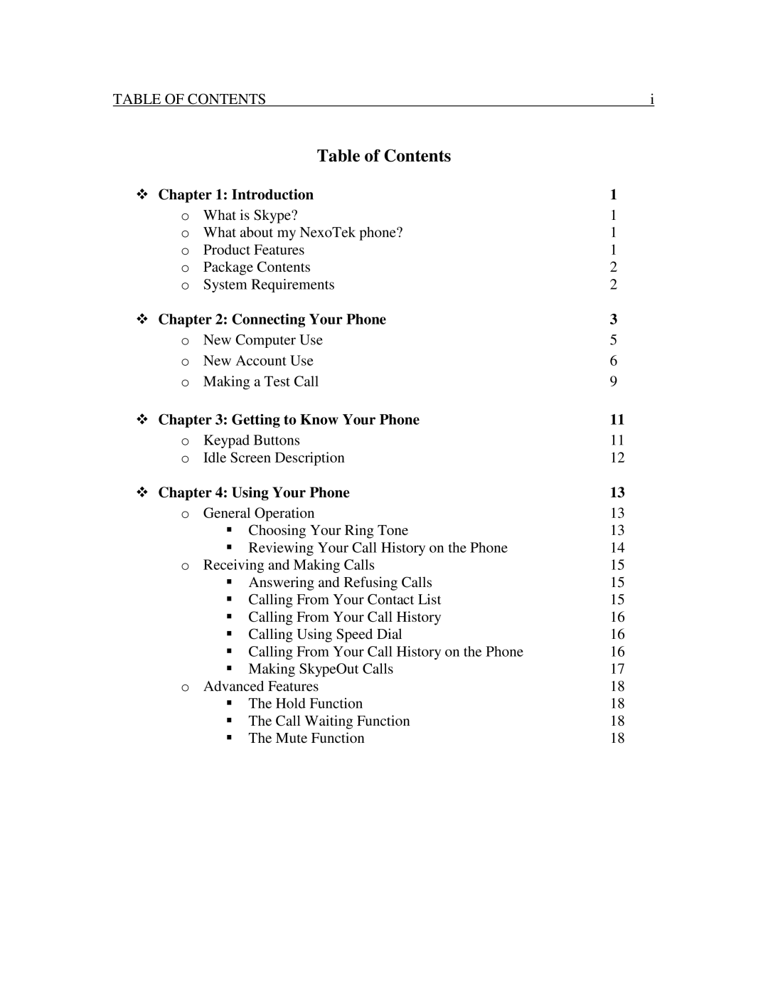 Nexotek NT-P100M manual TableofContents 