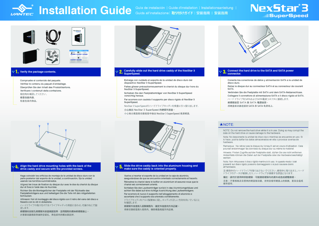 Nexstar 3 user manual Verify the package contents, Connect the hard drive to the Sata and Sata power connector 