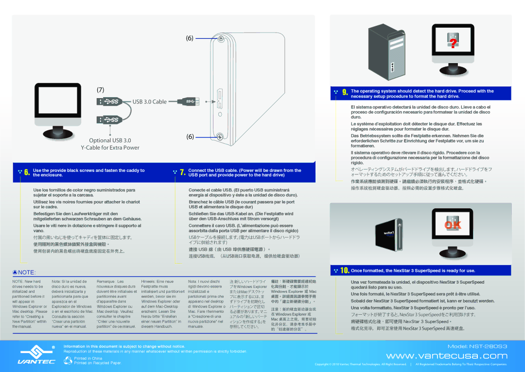 Nexstar user manual USB 3.0 Cable, Optional USB Cable for Extra Power, Model NST-280S3 