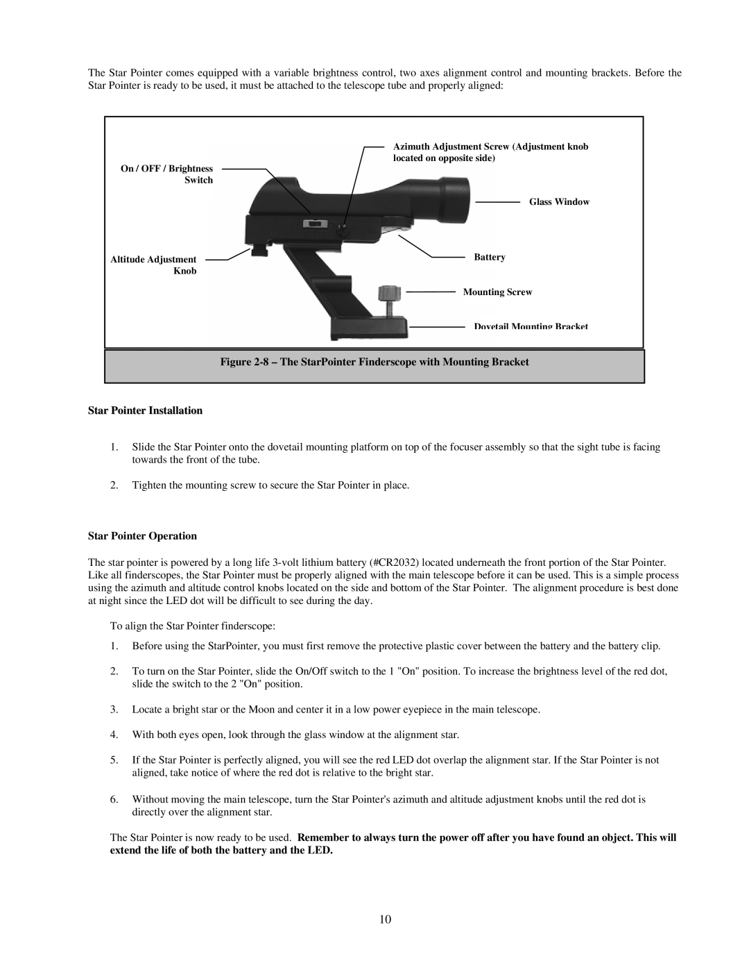 Nexstar 60, 80, 102, 130, 114 manual Star Pointer Operation 