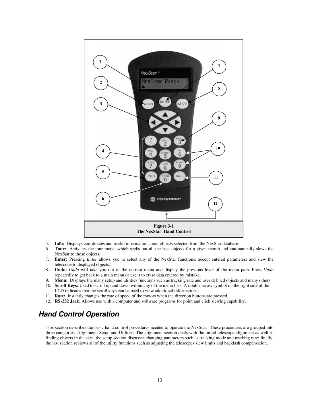 Nexstar 130, 60, 80, 102, 114 manual Hand Control Operation, NexStar Hand Control 