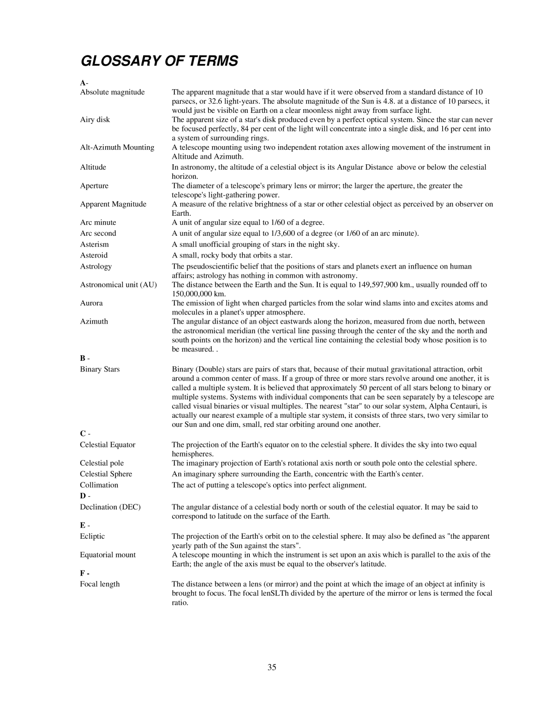 Nexstar 60, 80, 102, 130, 114 manual Glossary of Terms 