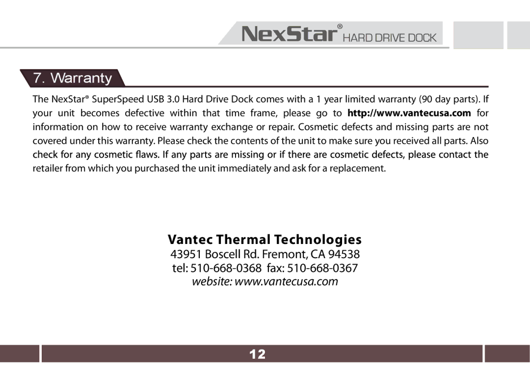 Nexstar NST-D300S3-BK user manual Warranty 