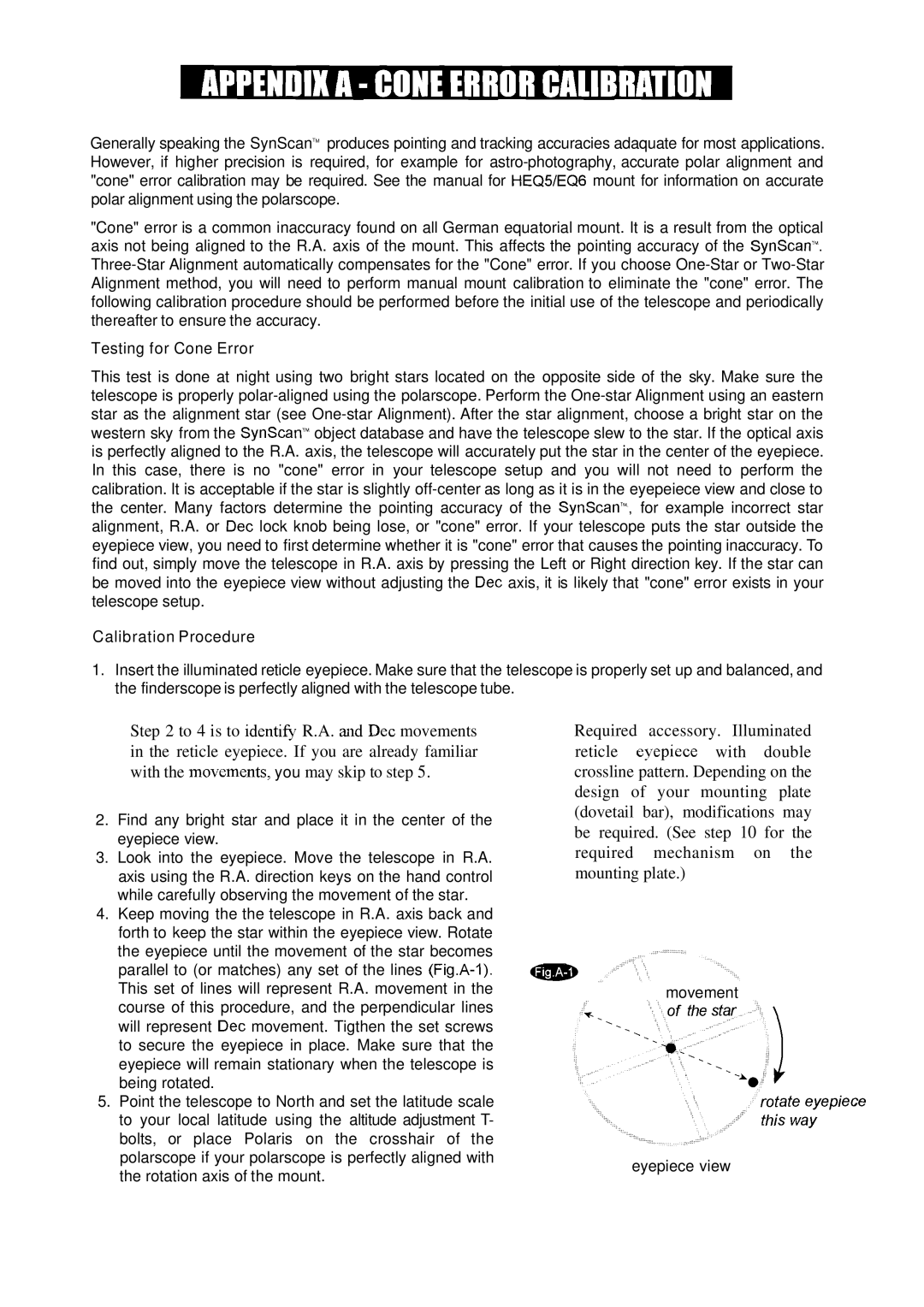 Nexstar SynScan instruction manual Movement Eyepiece view 