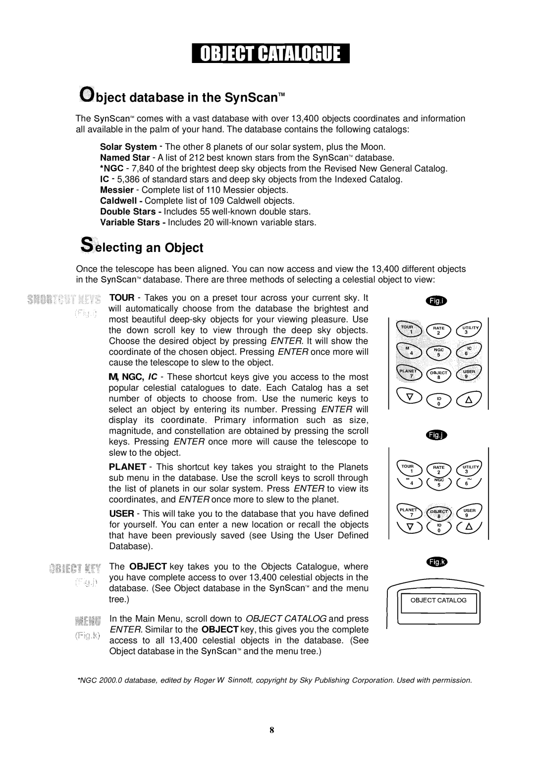 Nexstar instruction manual 0bject database in the SynScanTM, Selecting an Object 