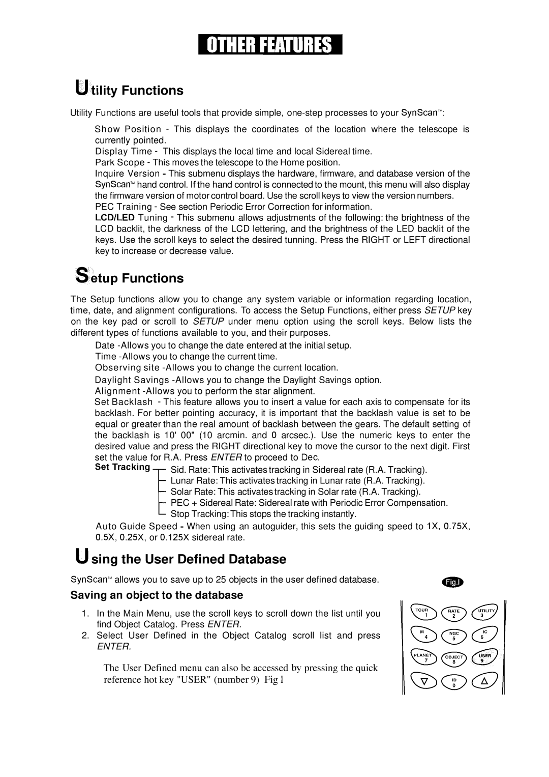 Nexstar SynScan instruction manual Utility Functions, Saving an object to the database 