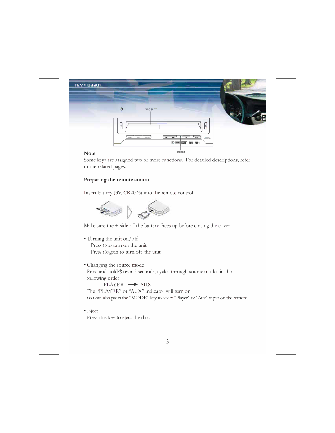 Nextar D3201 instruction manual 1RWH567, 3UHSDULQJWKHUHPRWHFRQWURO, ‡MHFW 3UHVVWKLVNH\WRHMHFWWKHGLVF 