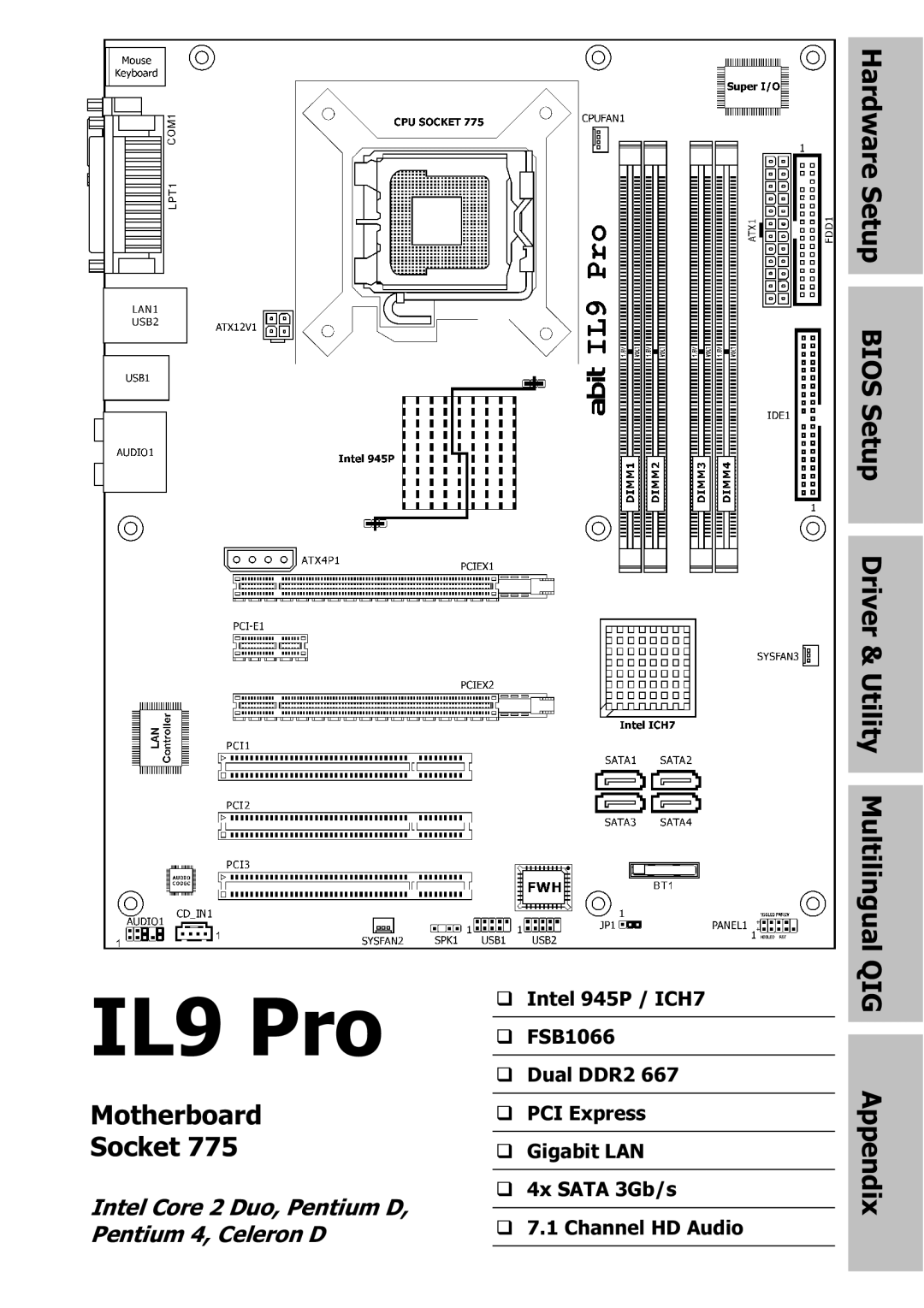 Nextar IL9 PRO appendix Motherboard Socket, Intel Core 2 Duo, Pentium D, Pentium 4, Celeron D 