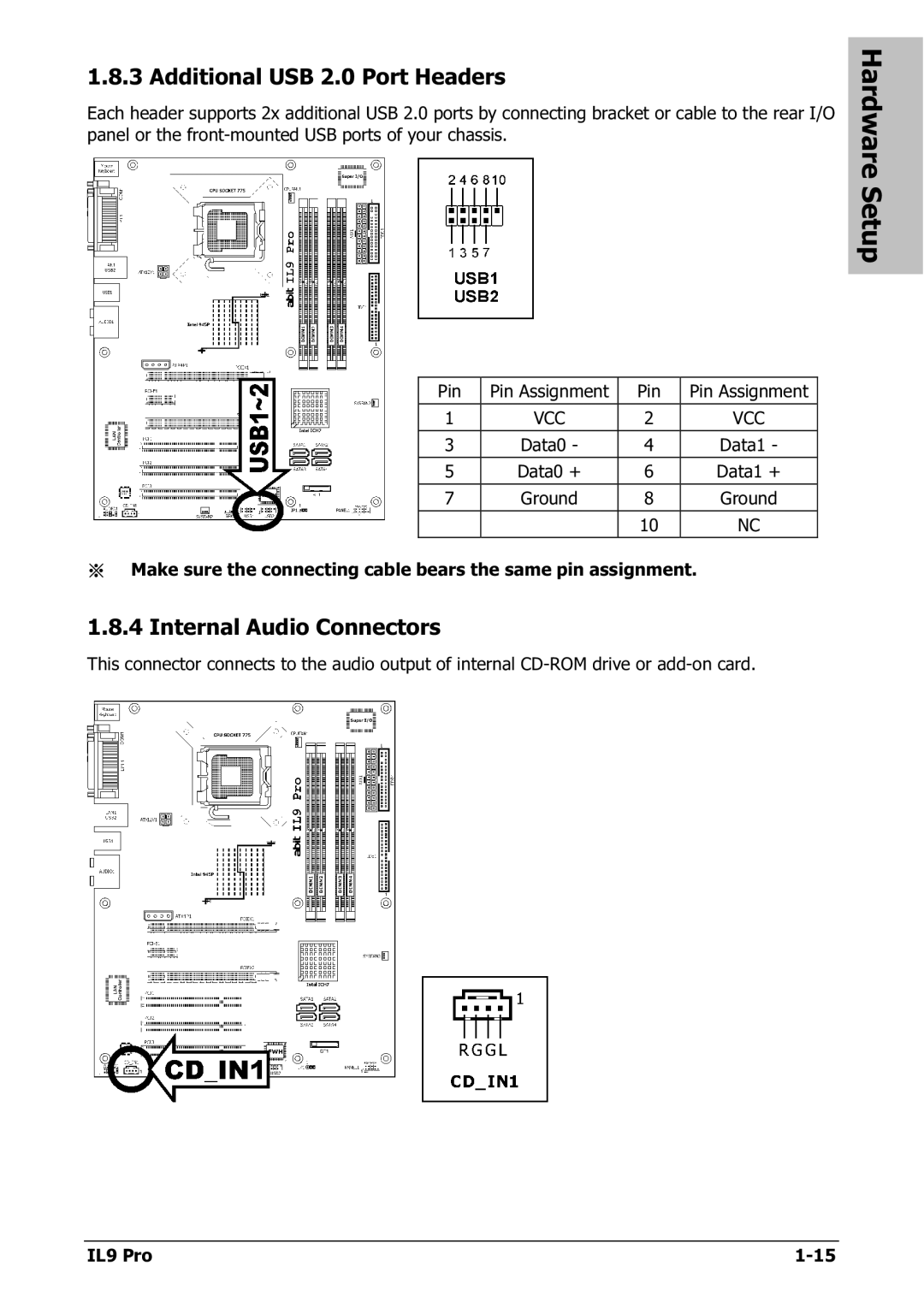 Nextar IL9 PRO appendix Additional USB 2.0 Port Headers, Internal Audio Connectors 