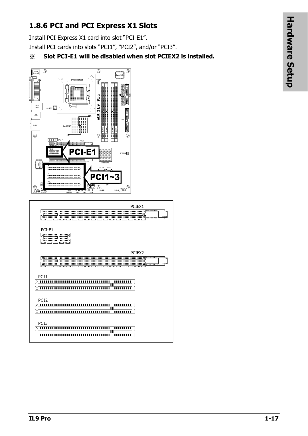 Nextar IL9 PRO appendix PCI and PCI Express X1 Slots 